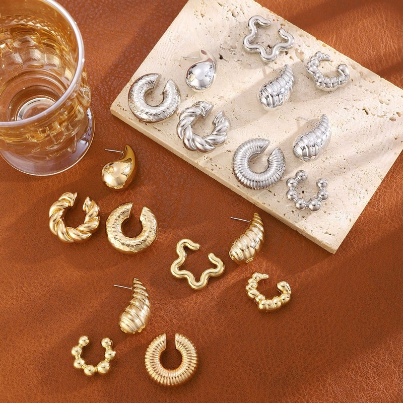 Exaggerated Water Drops Ccb Ear Clip Earrings Women'S Multi-Piece Earrings Personality Niche Fashion Vintage Jewelry - Image 5